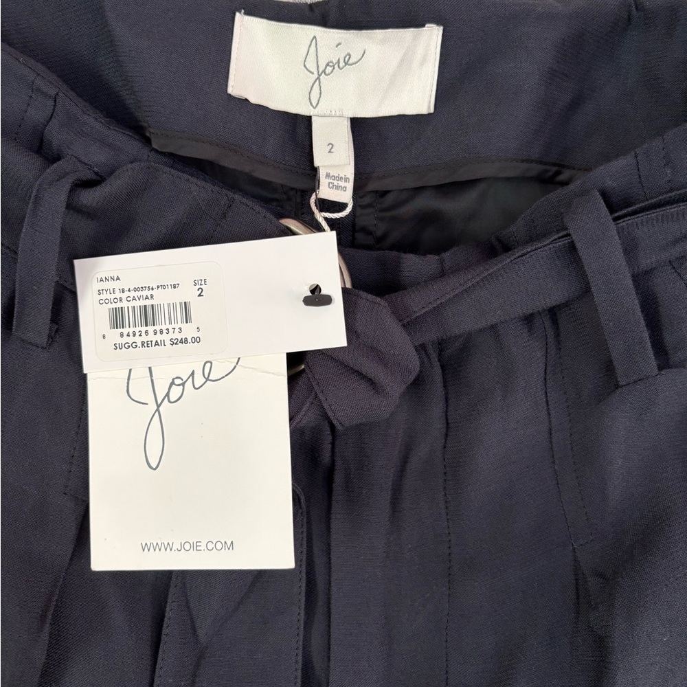 Joie Ianna Pleated Ankle Straight Leg Belted Women Pants In Caviar Sz 2 NWT - - Picture 7 of 15